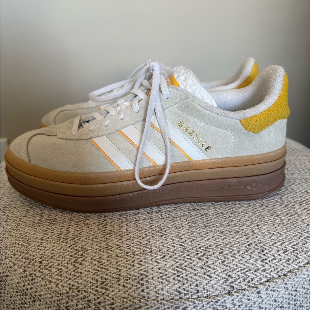 Adidas Gazelle Women's Sneakers - White and Yellow with Brown Sole